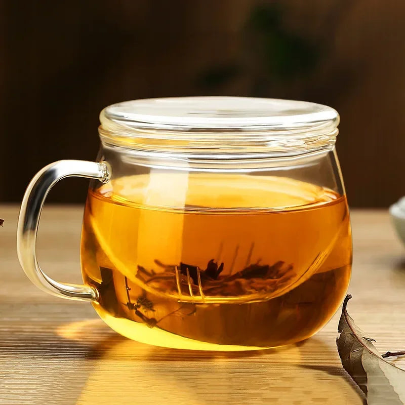 Transparent Glass Tea Cup with Lid