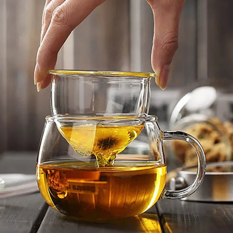 Transparent Glass Tea Cup with Lid